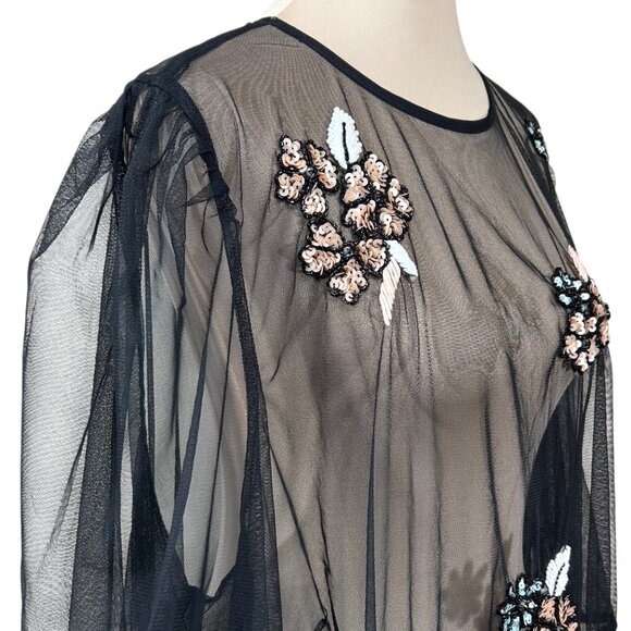 Anthropologie Plus NWT Embellished Black Floral Sheer Mesh Top Size 3X - Picture 7 of 15